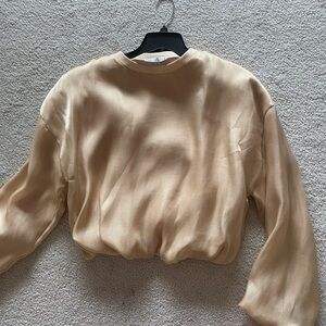 NEW W/Tag beige/gold shimmery crew neck top, puffy Size M